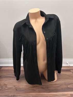 Forever 21 Black Fringe Suede Button-Up Jacket